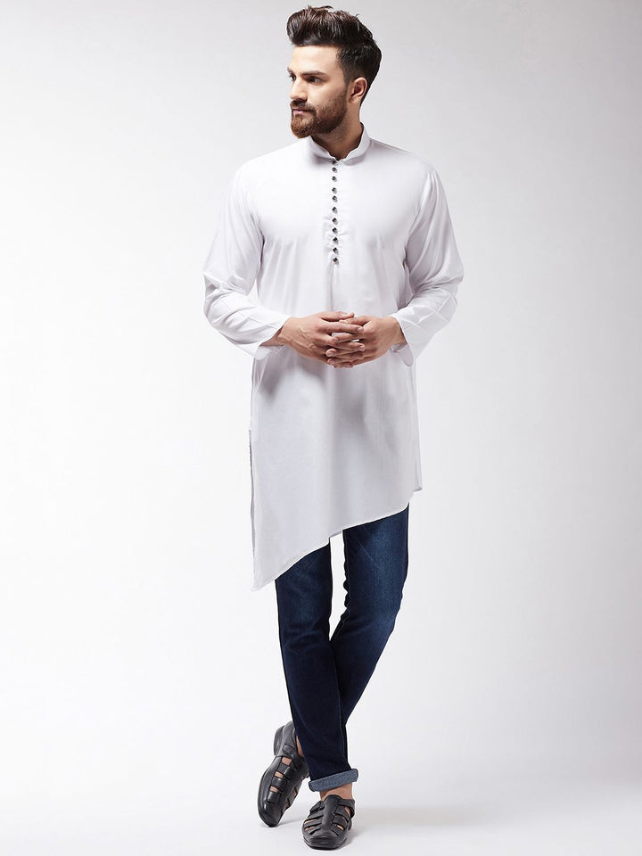 SOJANYA Lelaki White Solid Asymmetric Kurta