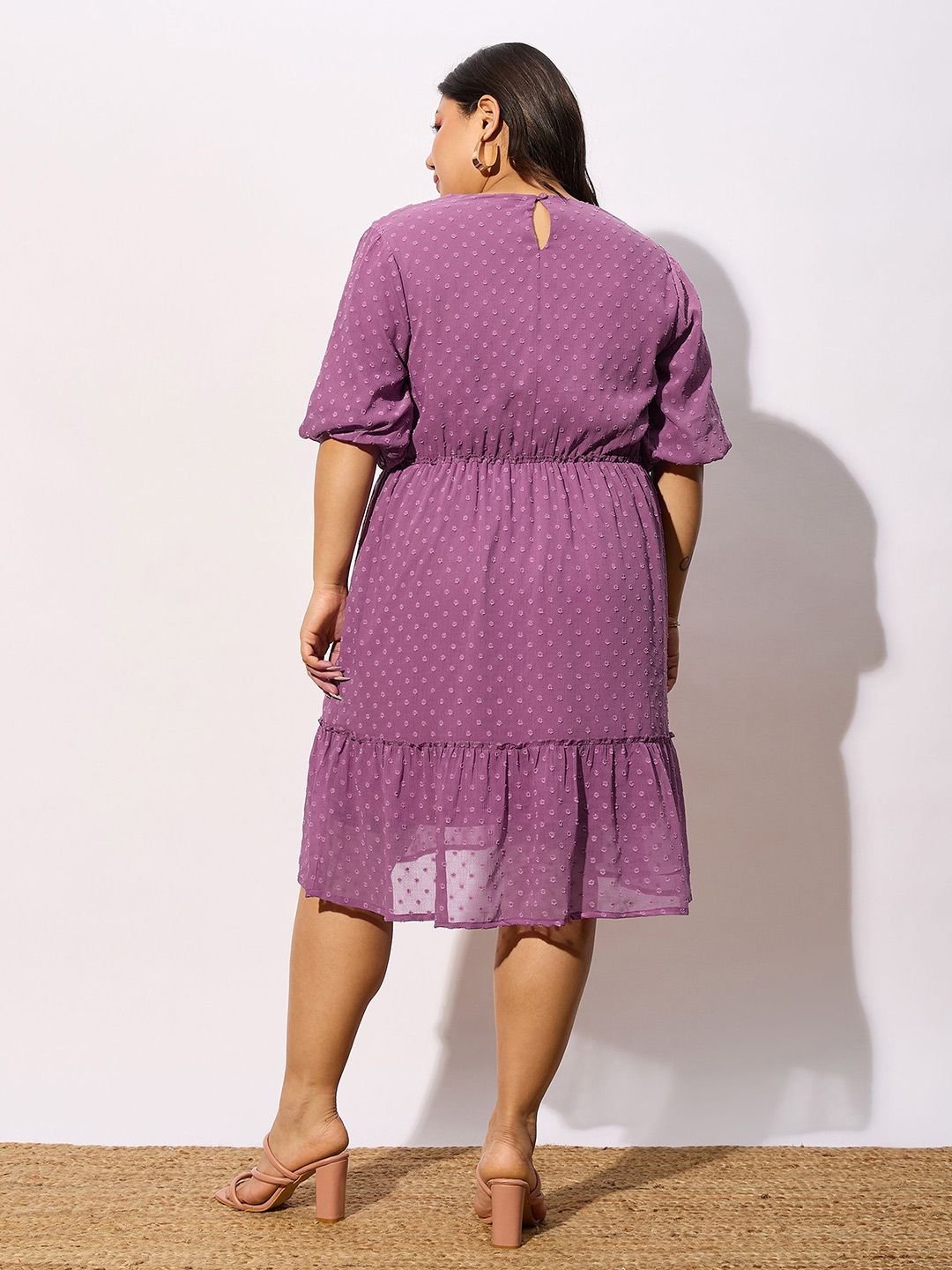 SASSAFRAS Curve Plus Size Polka Dot Print Fit & Flare Dress