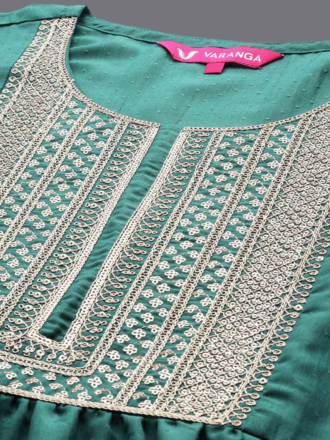 Varanga Ethnic Motifs Yoke Design Zari Sequined Kurta with Trousers & Dupatta