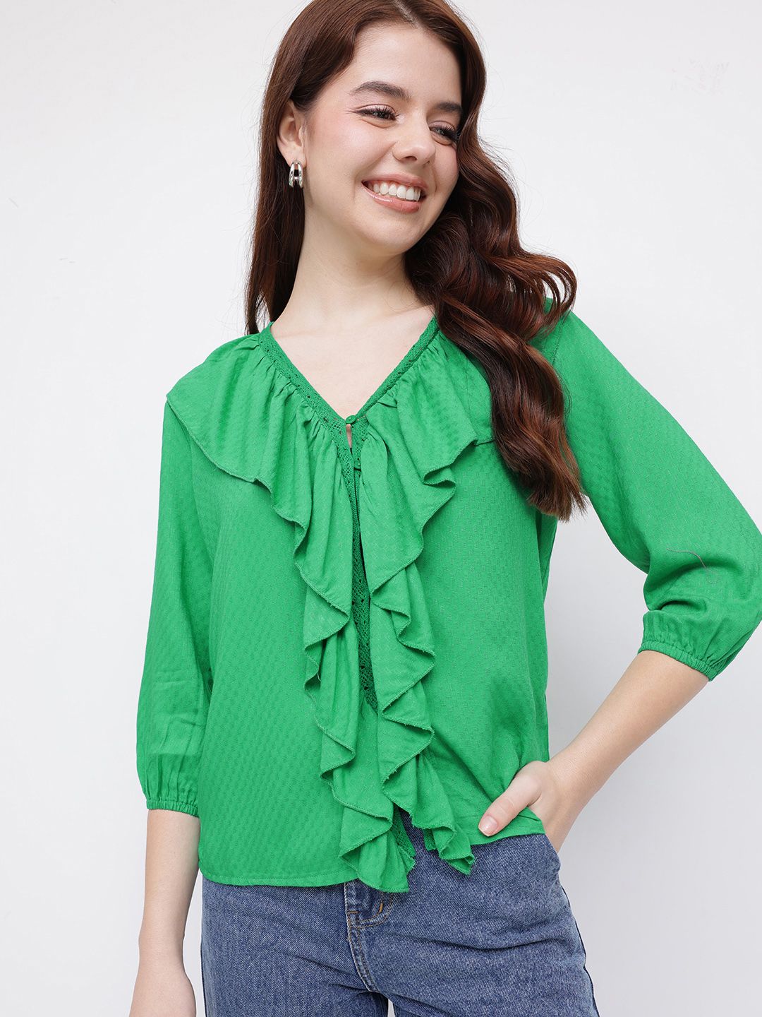DressBerry Regencycore Ruffles Lace Inserts Top