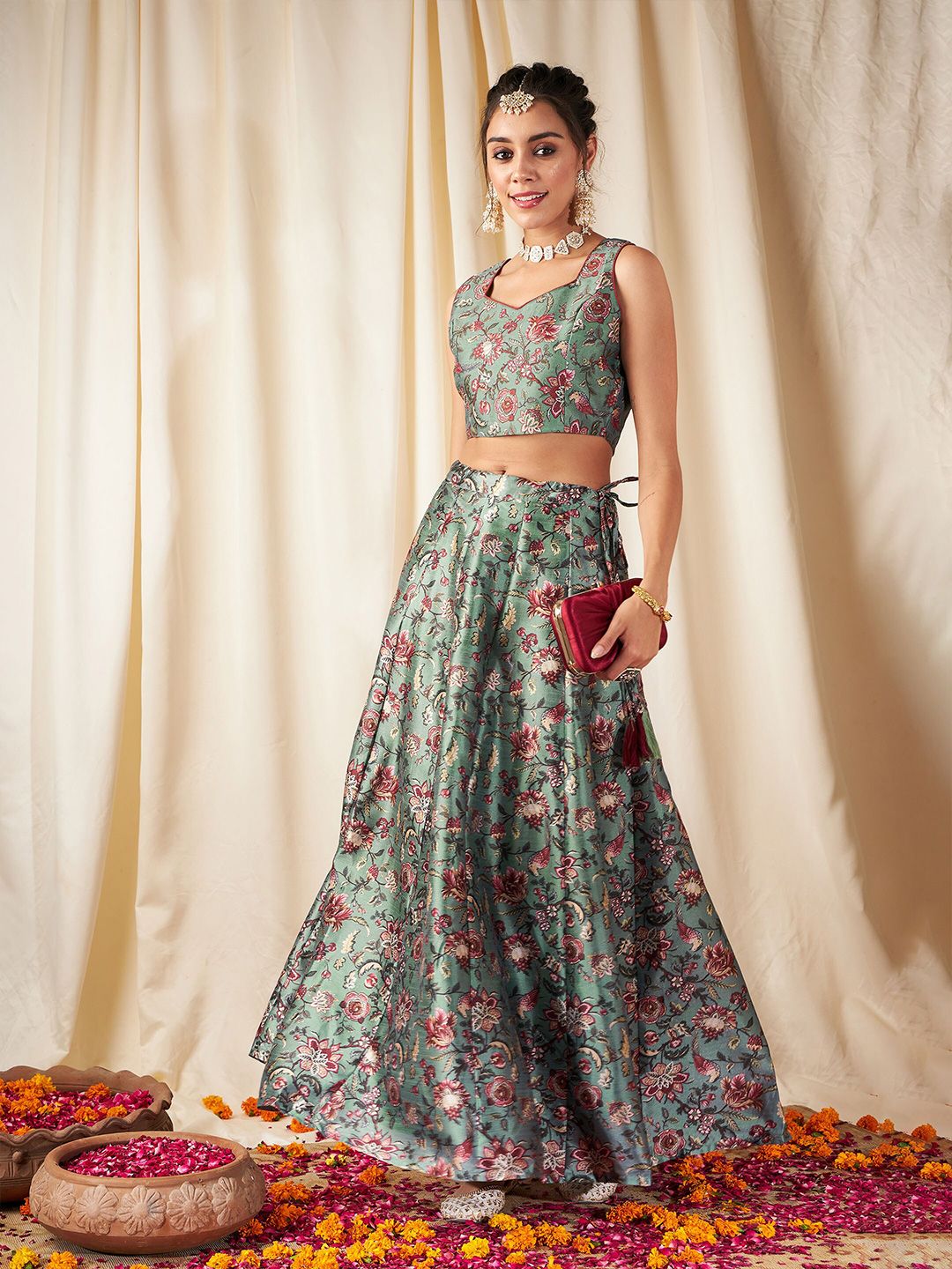 Shae by SASSAFRAS Floral Printed Ready to Wear Lehenga & Crop Top