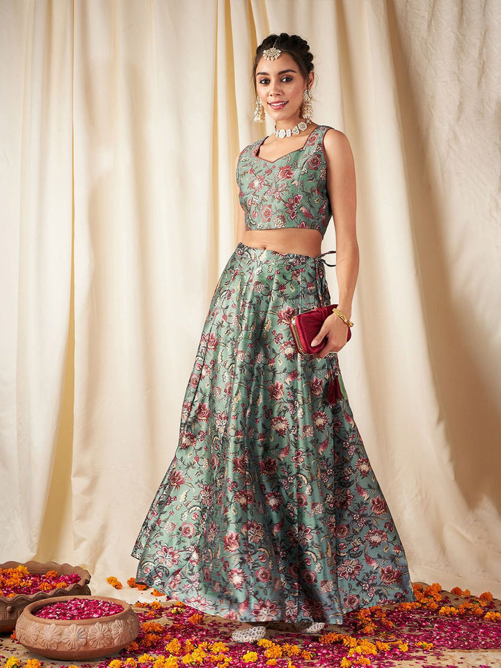 Shae by SASSAFRAS Floral Printed Ready to Wear Lehenga & Crop Top