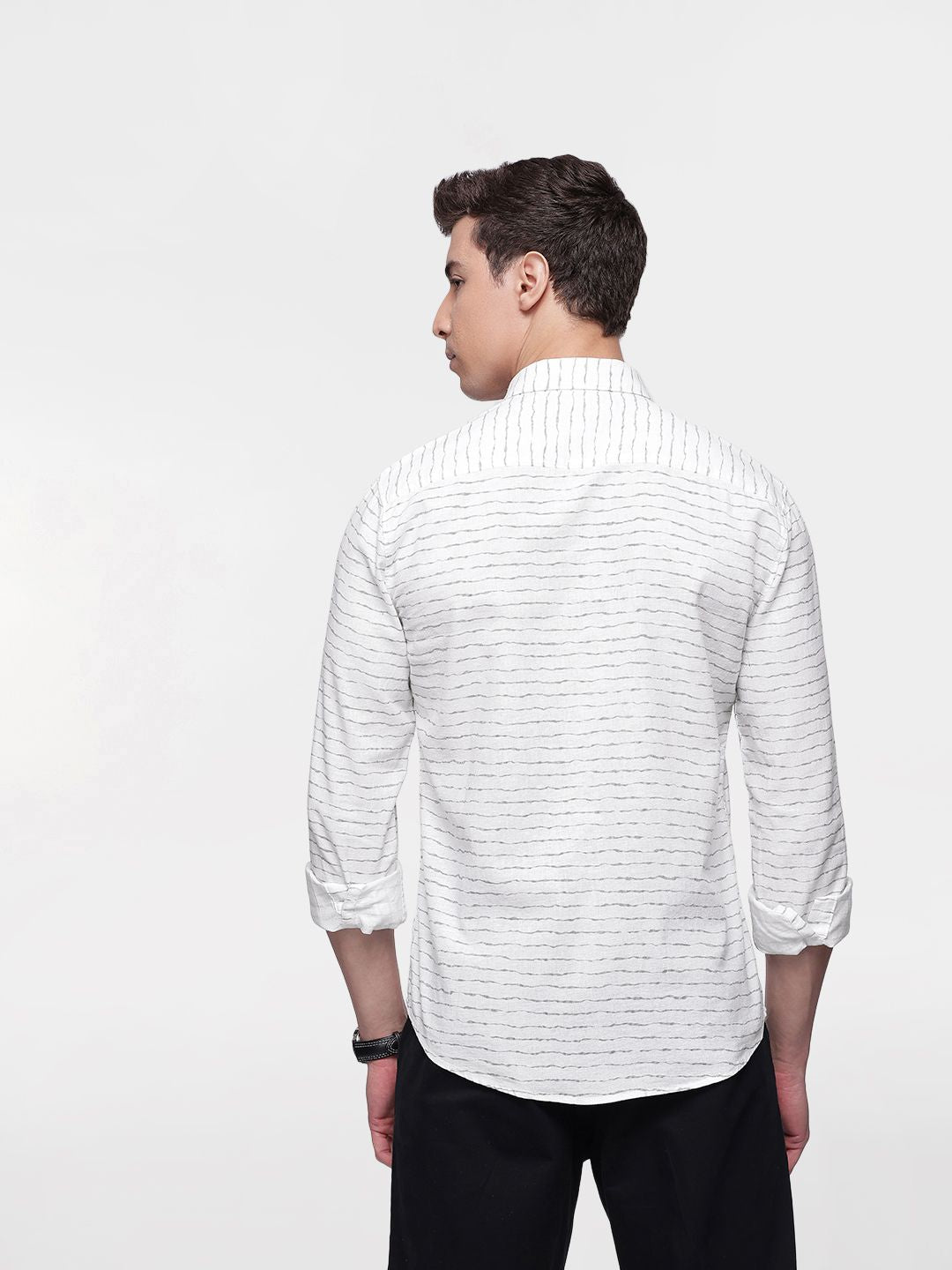 French Connection Linen Cotton Self Design Slim Fit Opaque Casual Shirt