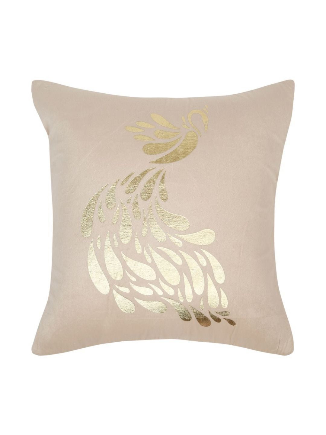 HOSTA HOMES Cream-Coloured & Gold-Toned Set of 5 Geometric Velvet Square Cushion Covers