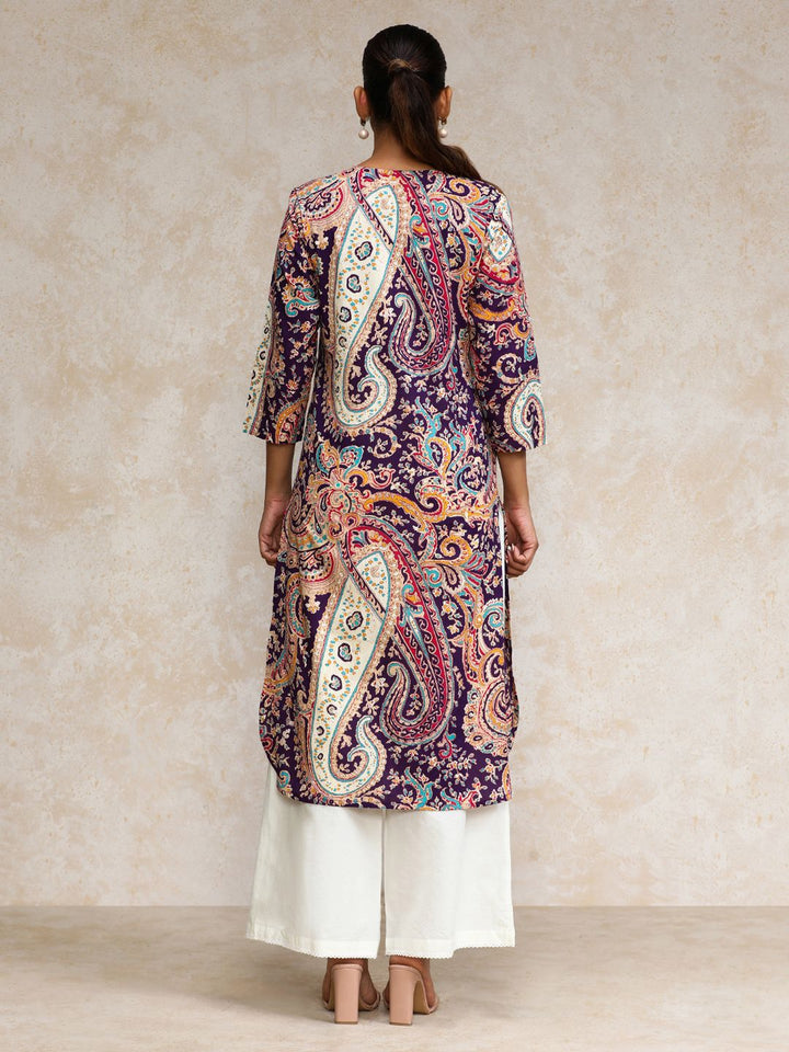 Varanga Ethnic Motifs Printed Cotton Notch Neck Straight Kurta