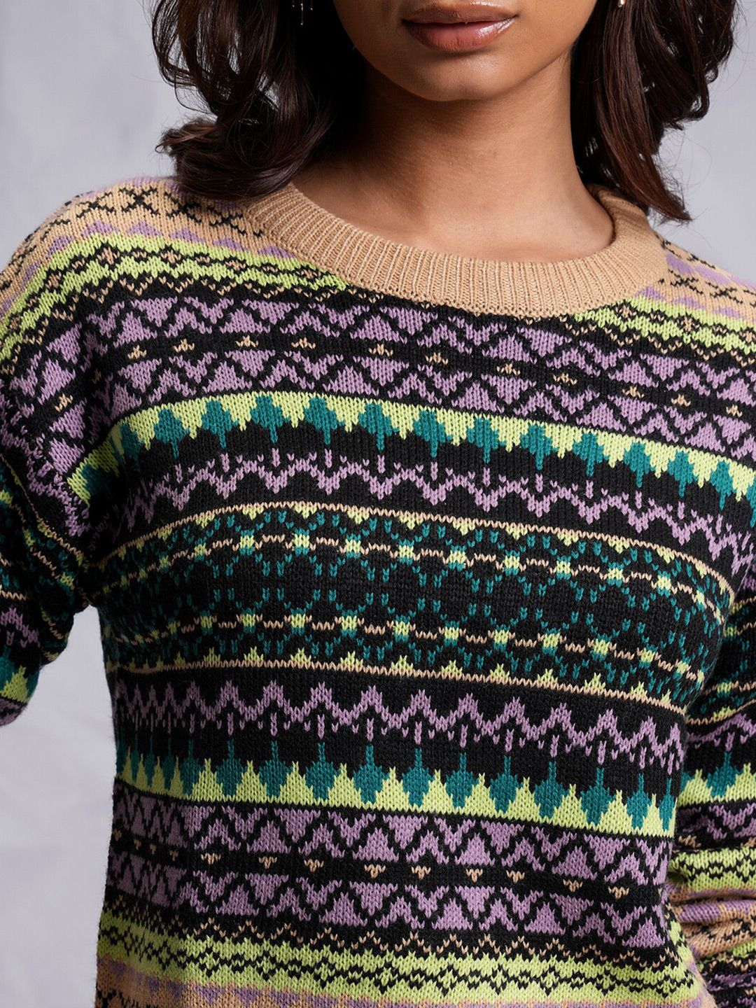 Tokyo Talkies Black Relaxed Fit Cable Knit Acrylic Pullover