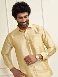 VASTRAMAY Shirt Collar Long Roll-Up Sleeves Shirt With Veshti