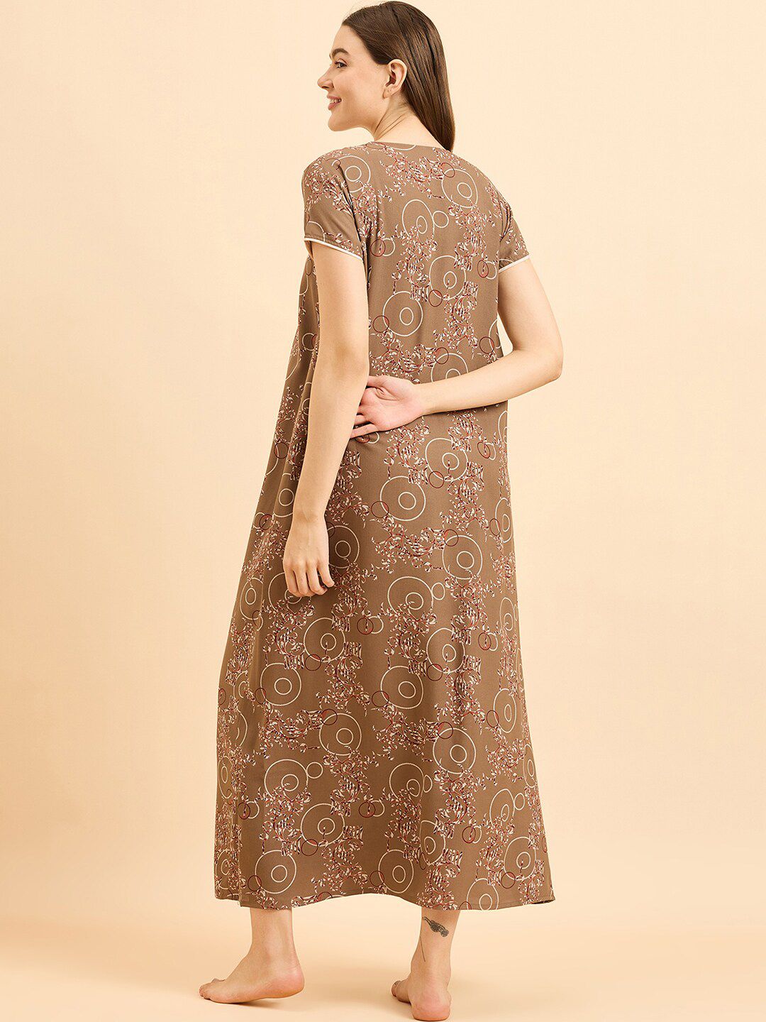 Sweet Dreams Brown Pure Cotton Printed Maxi Nightdress