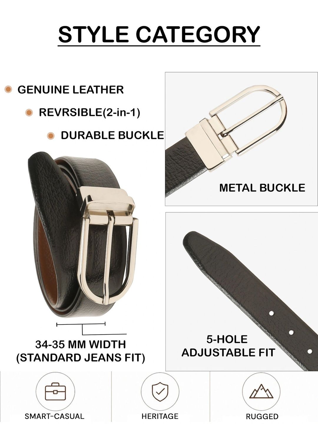 Teakwood Leathers Men Textured Leather Reversible Belt