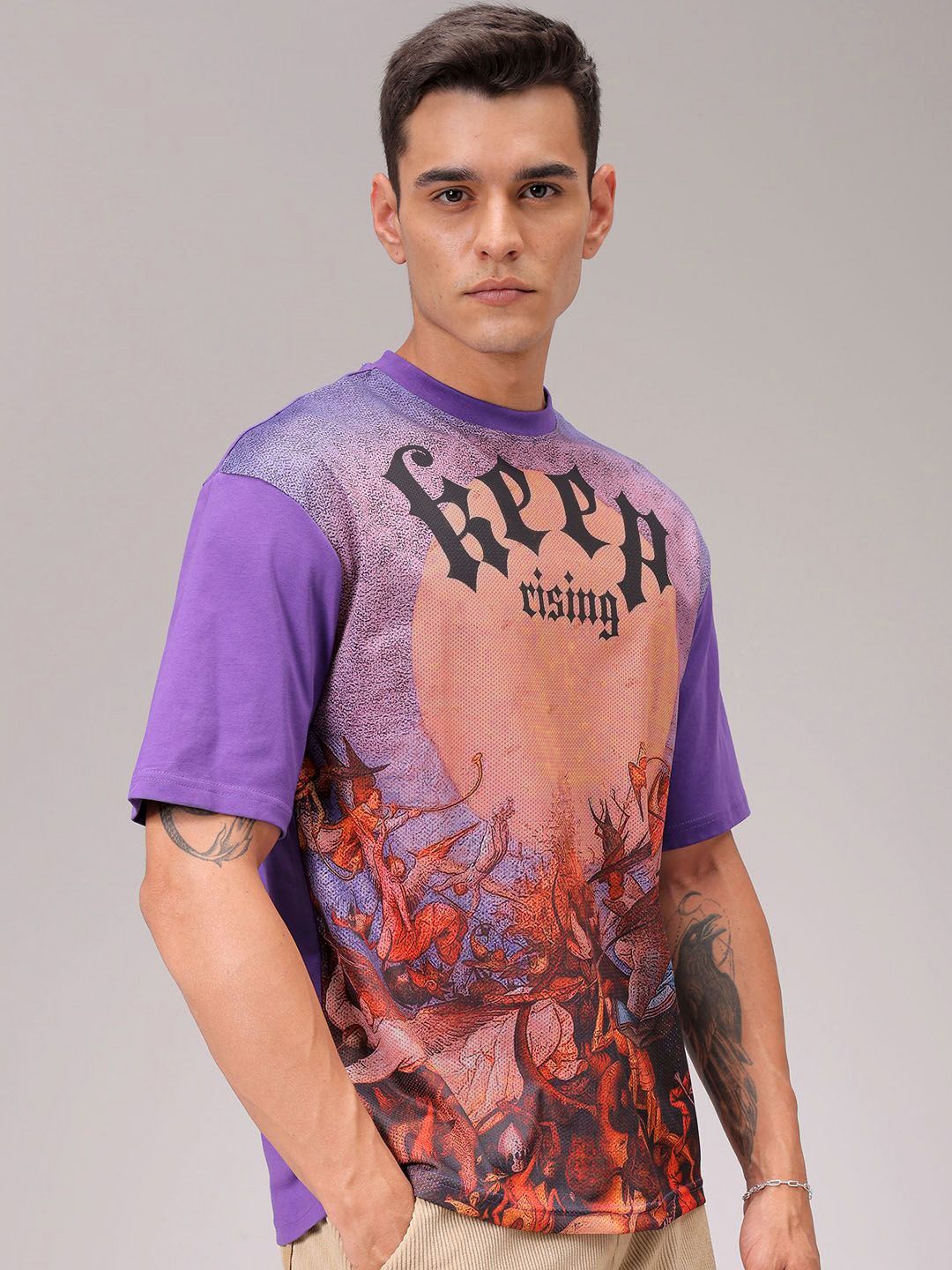 The Indian Garage Co Men Graphic Printed Round Neck Boxy T-shirt