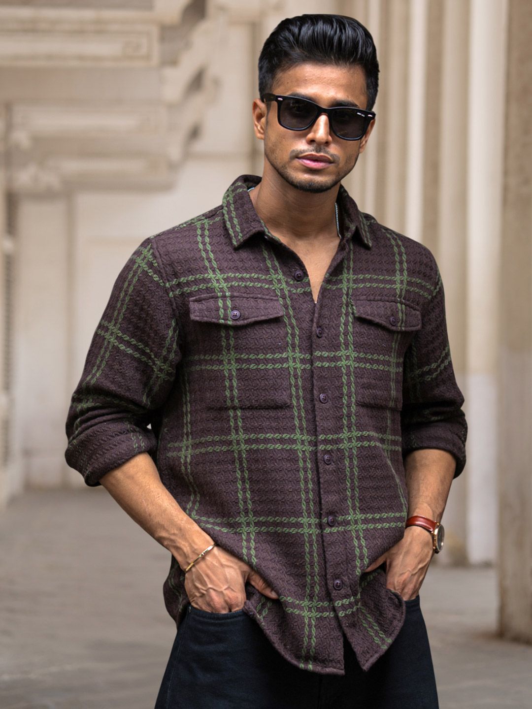Powerlook Men Spread Collar Tartan Checked Cotton Casual Shirt