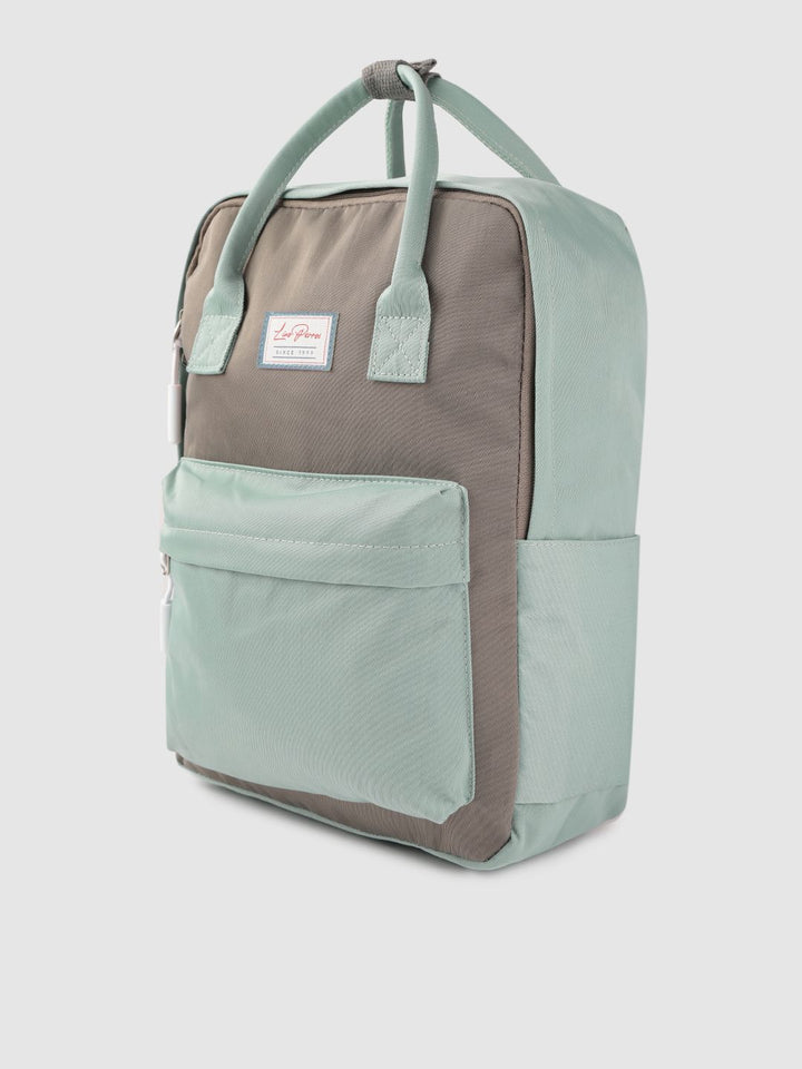 Lino Perros Women Grey & Sea Green Colourblocked Laptop Backpack