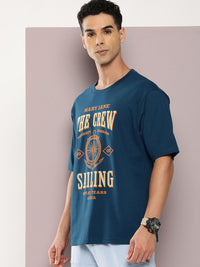 DILLINGER Men Typography Printed Oversized Drop-Shoulder Sleeves Pure Cotton T-shirt