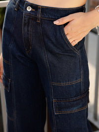 STREET 9 Women Blue Jean Wide Leg High-Rise Pure Cotton Jeans