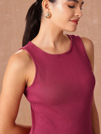 all about you Pure Cotton Ribbed Sleeveless Side Slits Sheath Midi Dress