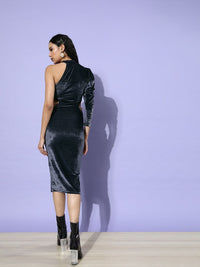 STREET 9 Women Grey Solid Velvet Dress