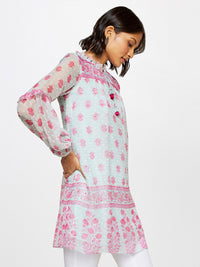 Global Desi Floral Printed Mandarin Collar Ethnic Tunic