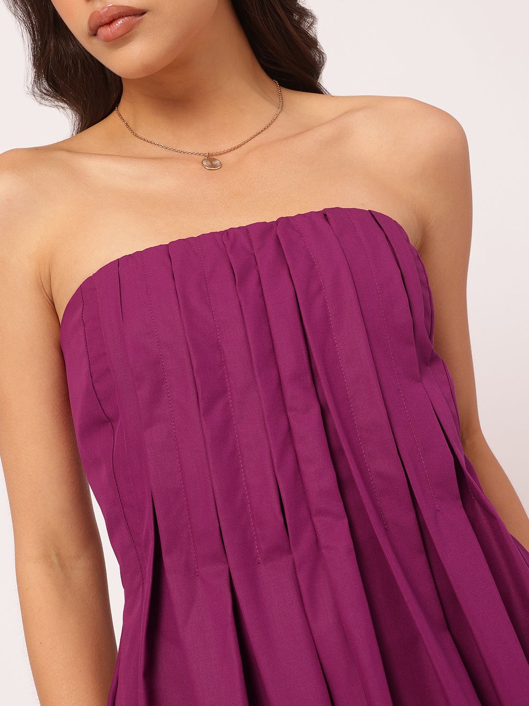 DressBerry Posh & Glam Pleated Strapless A-Line Midi Dress