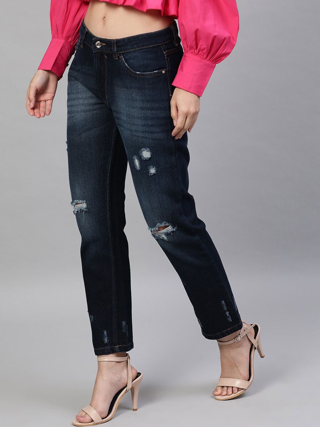 STREET 9 Women Blue Relaxed Fit Mid-Rise Mildly Distressed Jeans