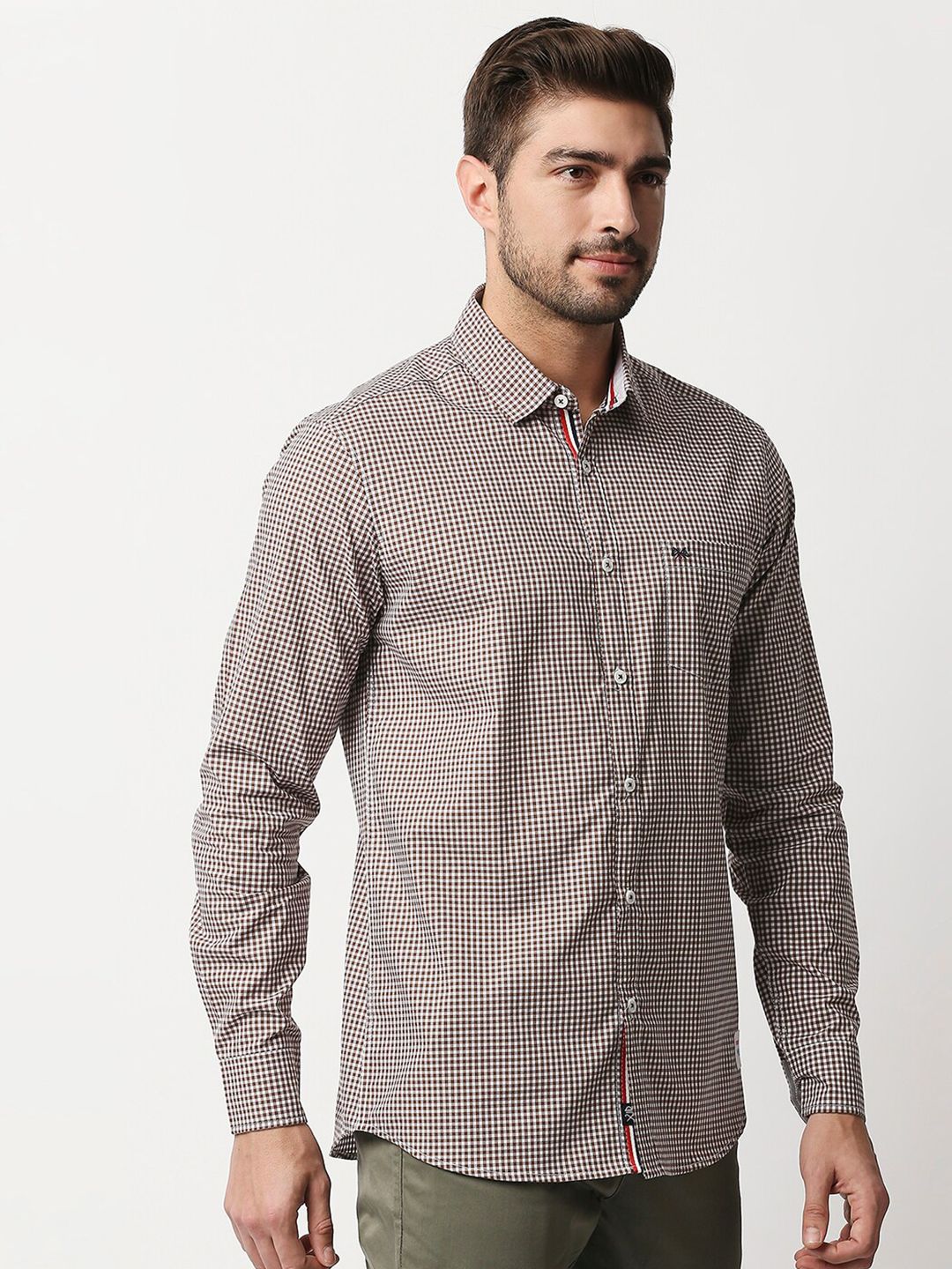 Thomas Scott Men Brown Relaxed Gingham Checks Checked Pure Cotton Casual  Sustainable Shirt