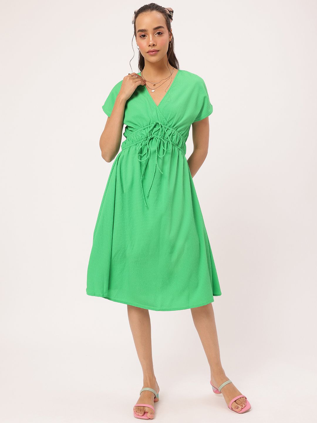DressBerry Soft Elegance Seersucker Cinched Waist A-Line Dress