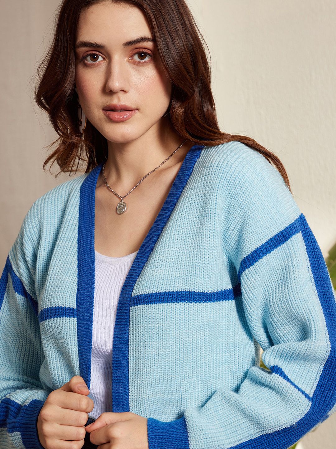 Berrylush Striped Crop Front Open Acrylic Sweater