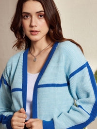 Berrylush Striped Crop Front Open Acrylic Sweater