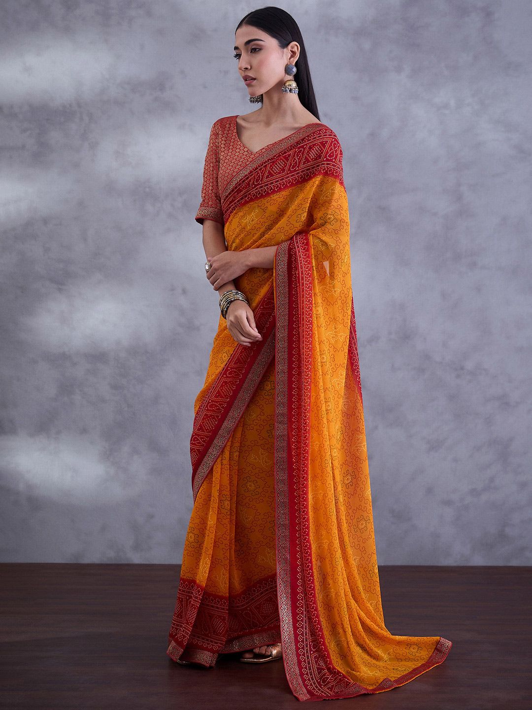 Saree mall Bandhani Printed Embellished Saree With Blouse Piece