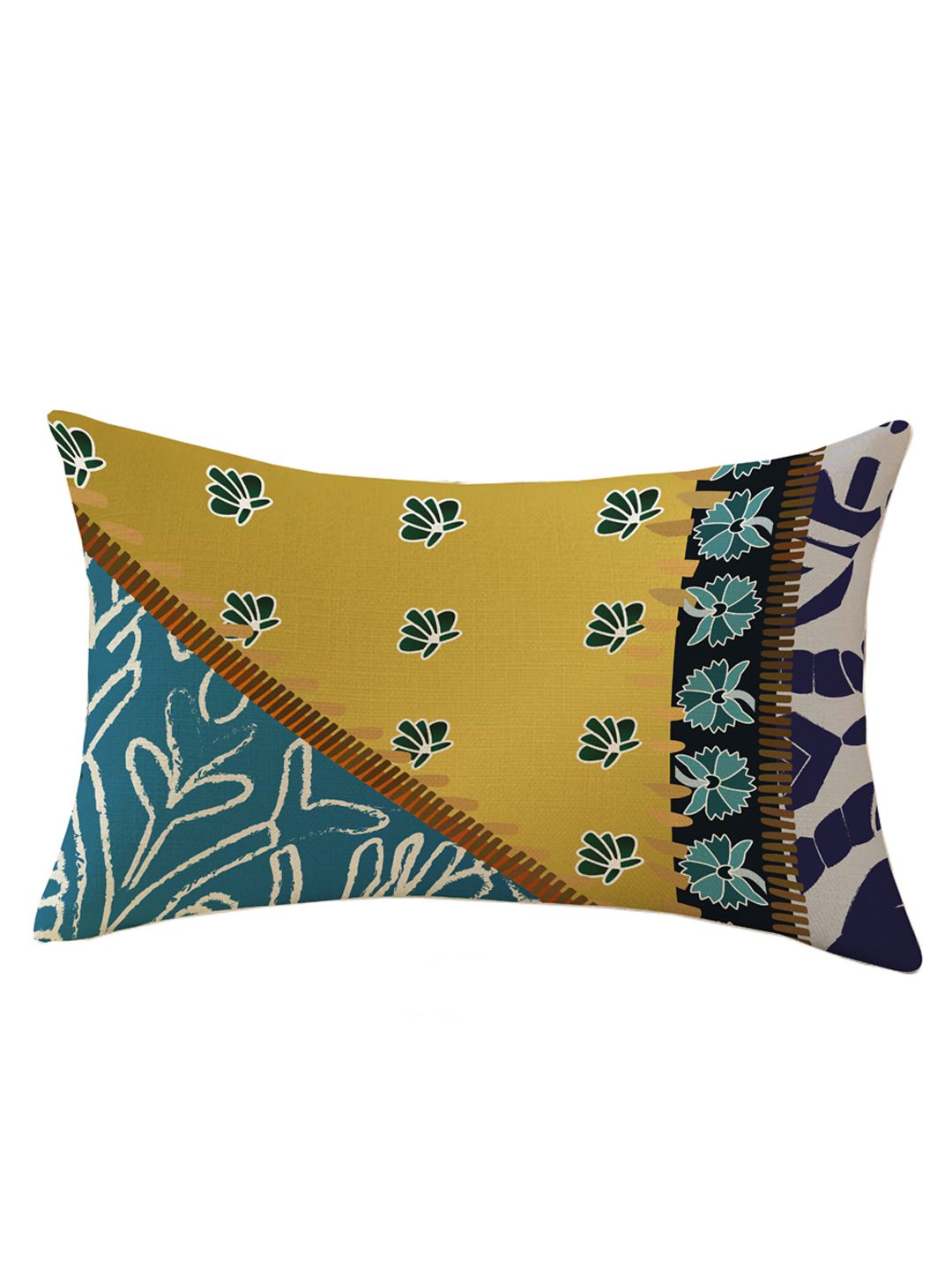 STITCHNEST Blue & Yellow Set of 2 Floral Rectangle Cushion Covers
