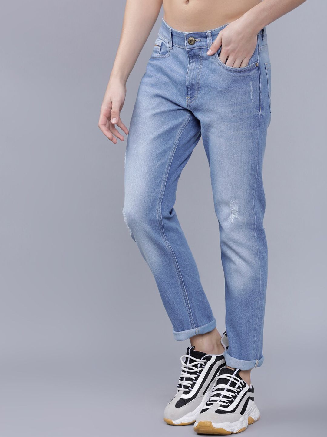 The Indian Garage Co Men Blue Slim Fit Mid-Rise Mildly Distressed Jeans