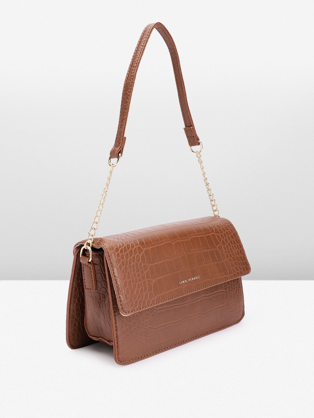 Lino Perros Croc Textured Structured Shoulder Bag