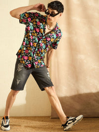 DENNISON Smart Oversized Floral Printed Cuban Collar Casual Shirt