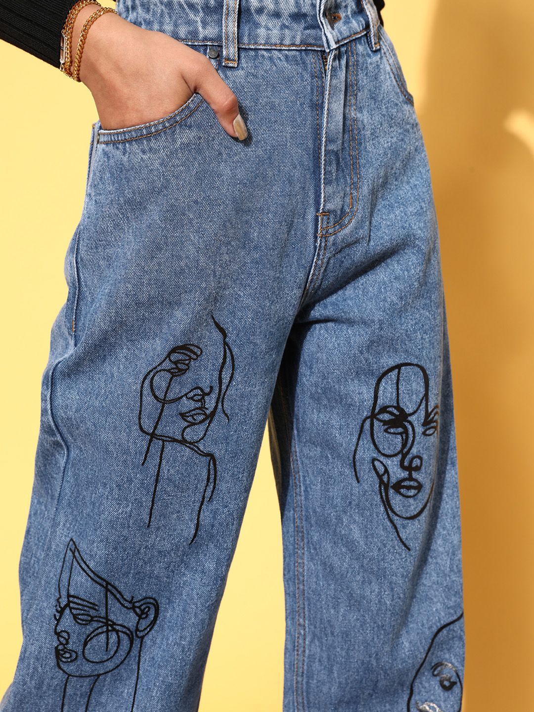 SASSAFRAS Women Blue High-Rise Straight Fit Stretchable Jeans