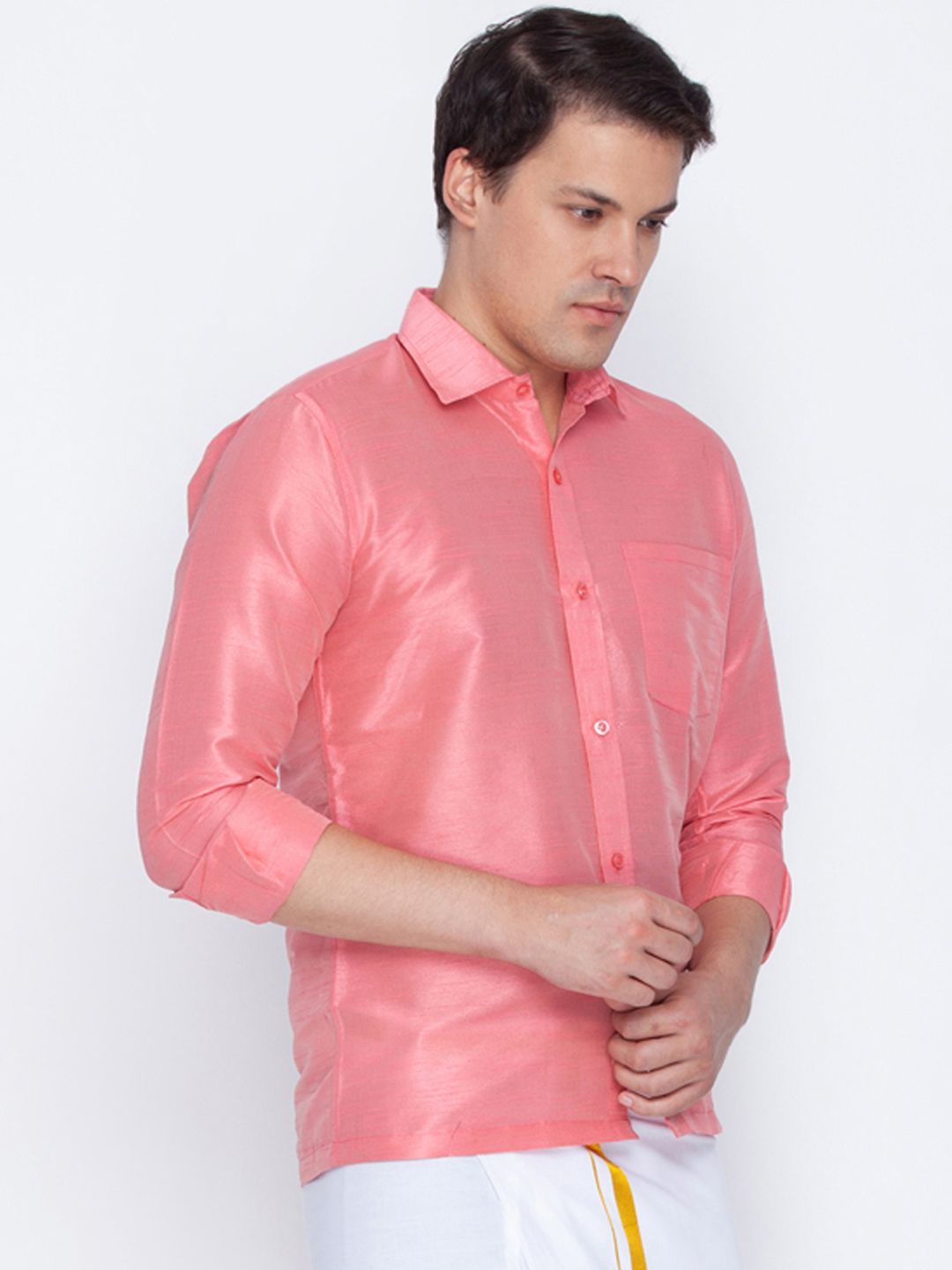 VASTRAMAY Men Pink Standard Regular Fit Solid Casual Shirt
