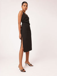 DressBerry Grunge Chic Ruched Side High Slit Sheath Midi Dress