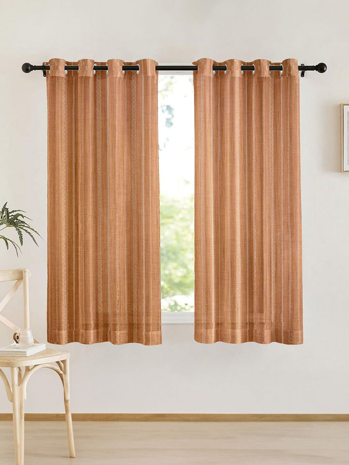 URBAN SPACE Pink 2 Pieces Striped Sheer Window Curtain