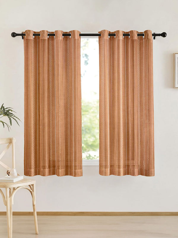 URBAN SPACE Pink 2 Pieces Striped Sheer Window Curtain