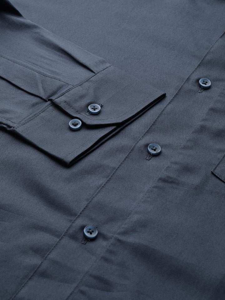 DENNISON Men Charcoal Grey Smart Slim Fit Solid Water & Stain Repellent Formal Shirt