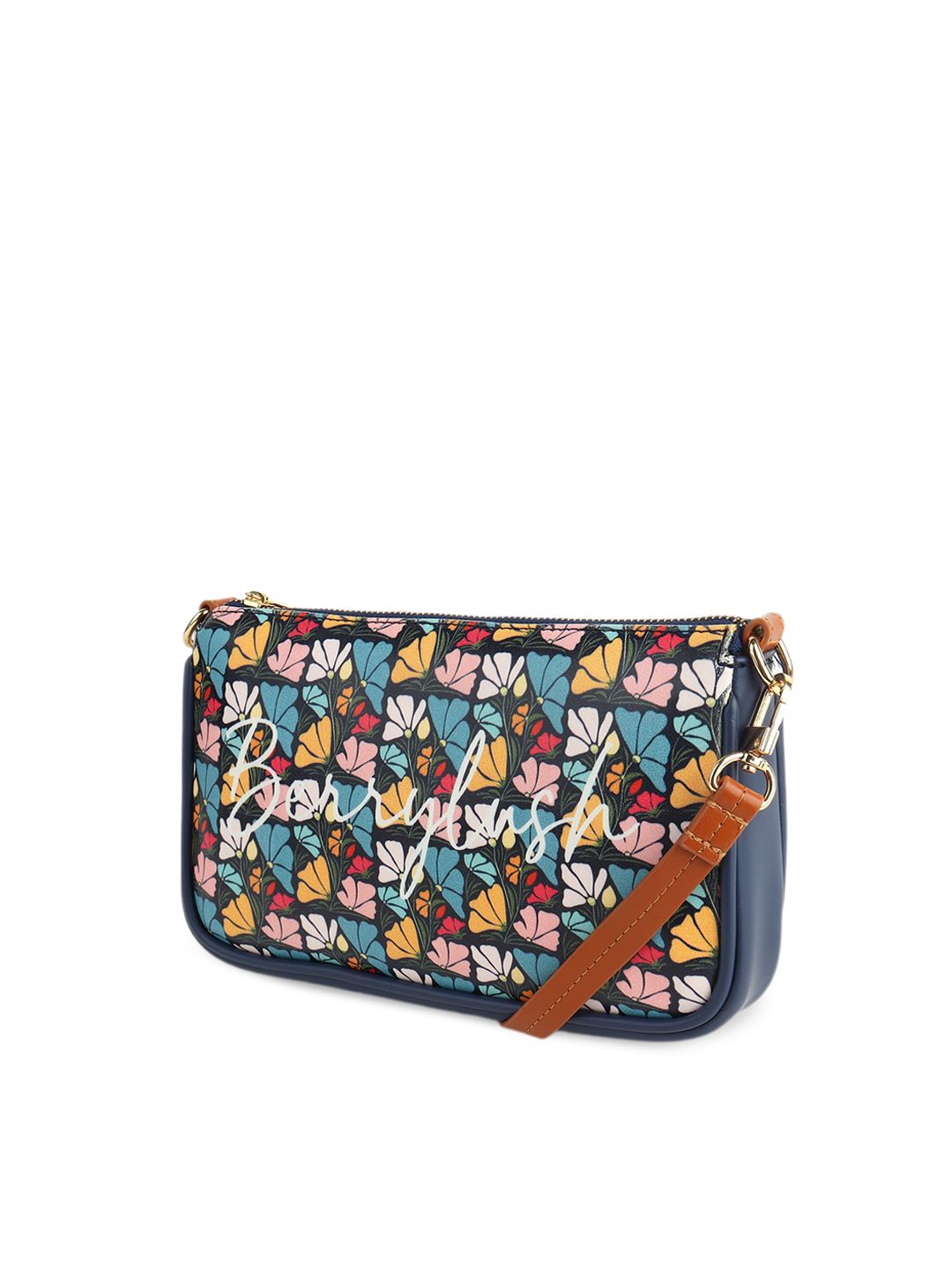 Berrylush Navy Blue Floral Printed Handheld Bag