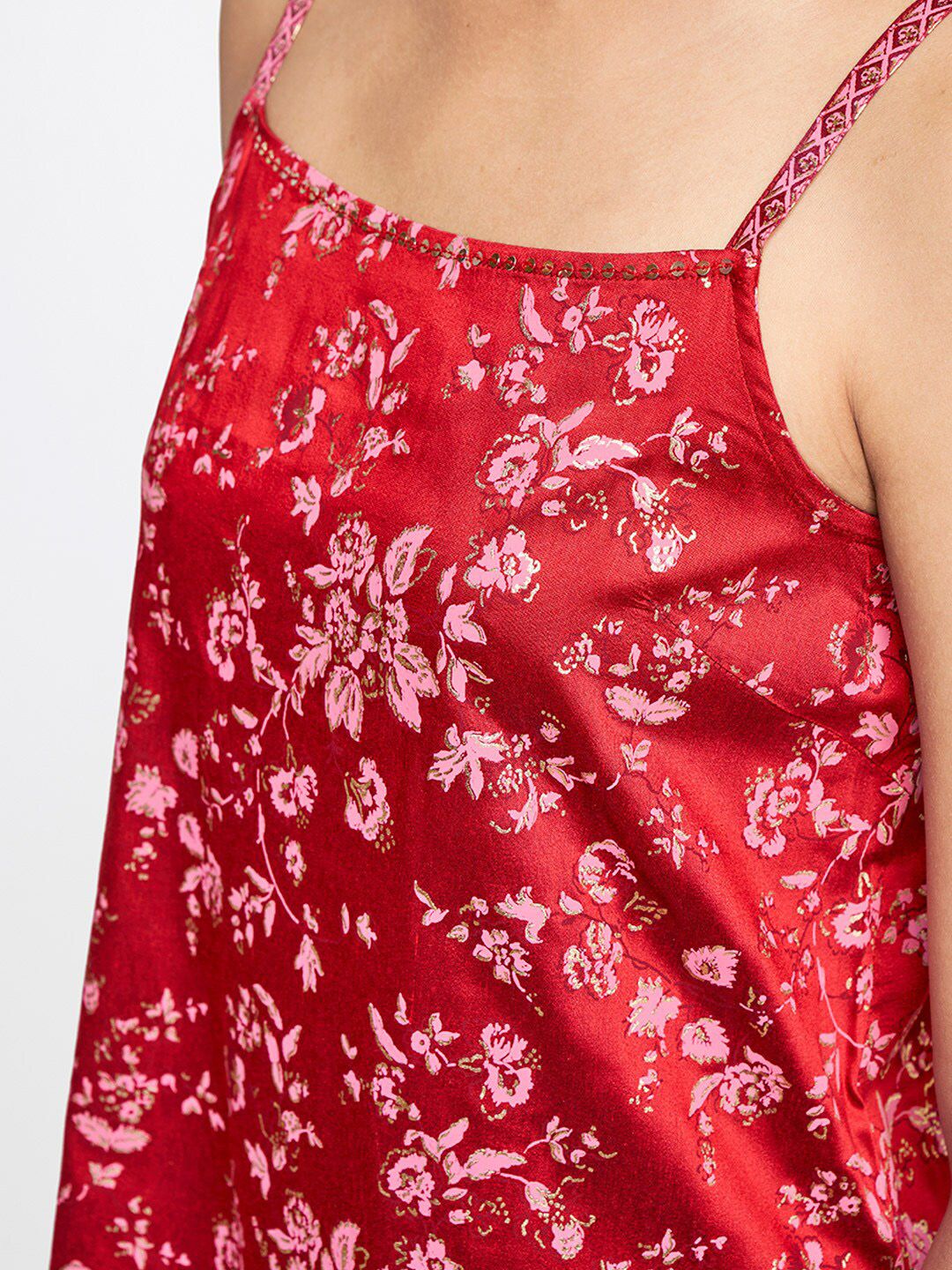 Global Desi Floral Printed Shoulder Strap Sequinned Kurta