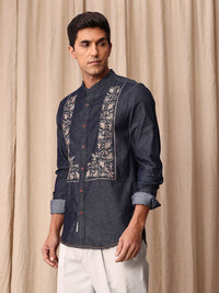 Mr Bowerbird Pure Cotton Tailored Fit Floral Embroidered Denim Casual Shirt