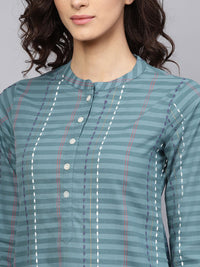 Libas Women Grey Striped Straight Kurta