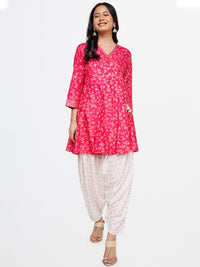 Global Desi Women Pink Ethnic Motifs Printed Angrakha Kurta with Dhoti Pants
