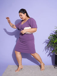 SASSAFRAS Curve Women Plus Size Purple Sheath Dress