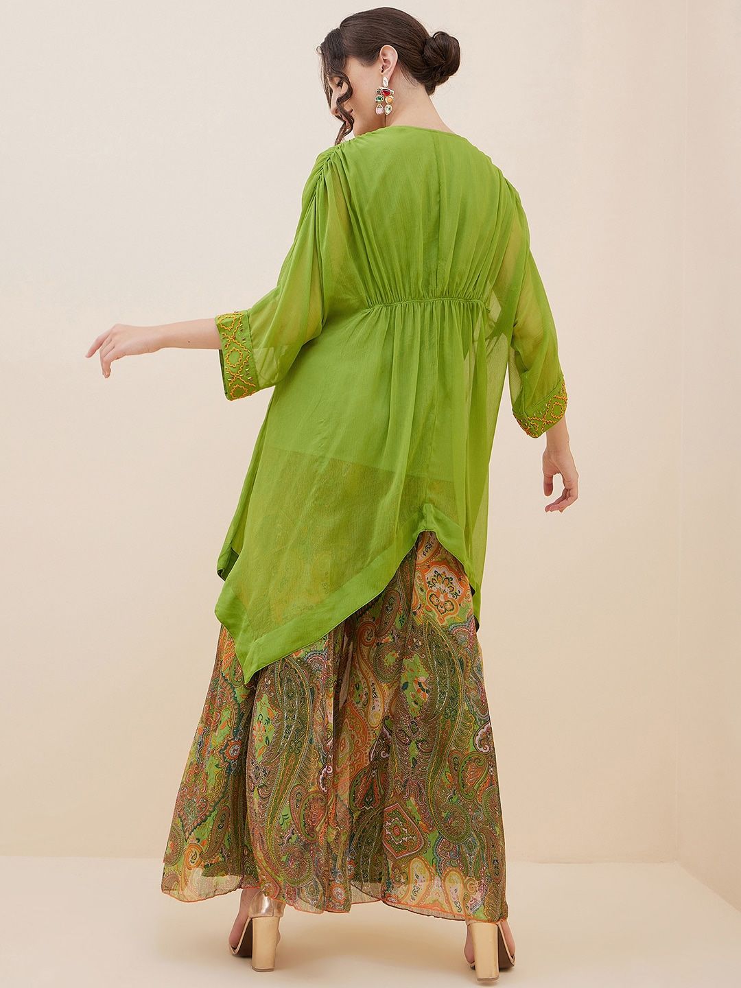 Antheaa Thread Work Kaftan Top With Palazzos