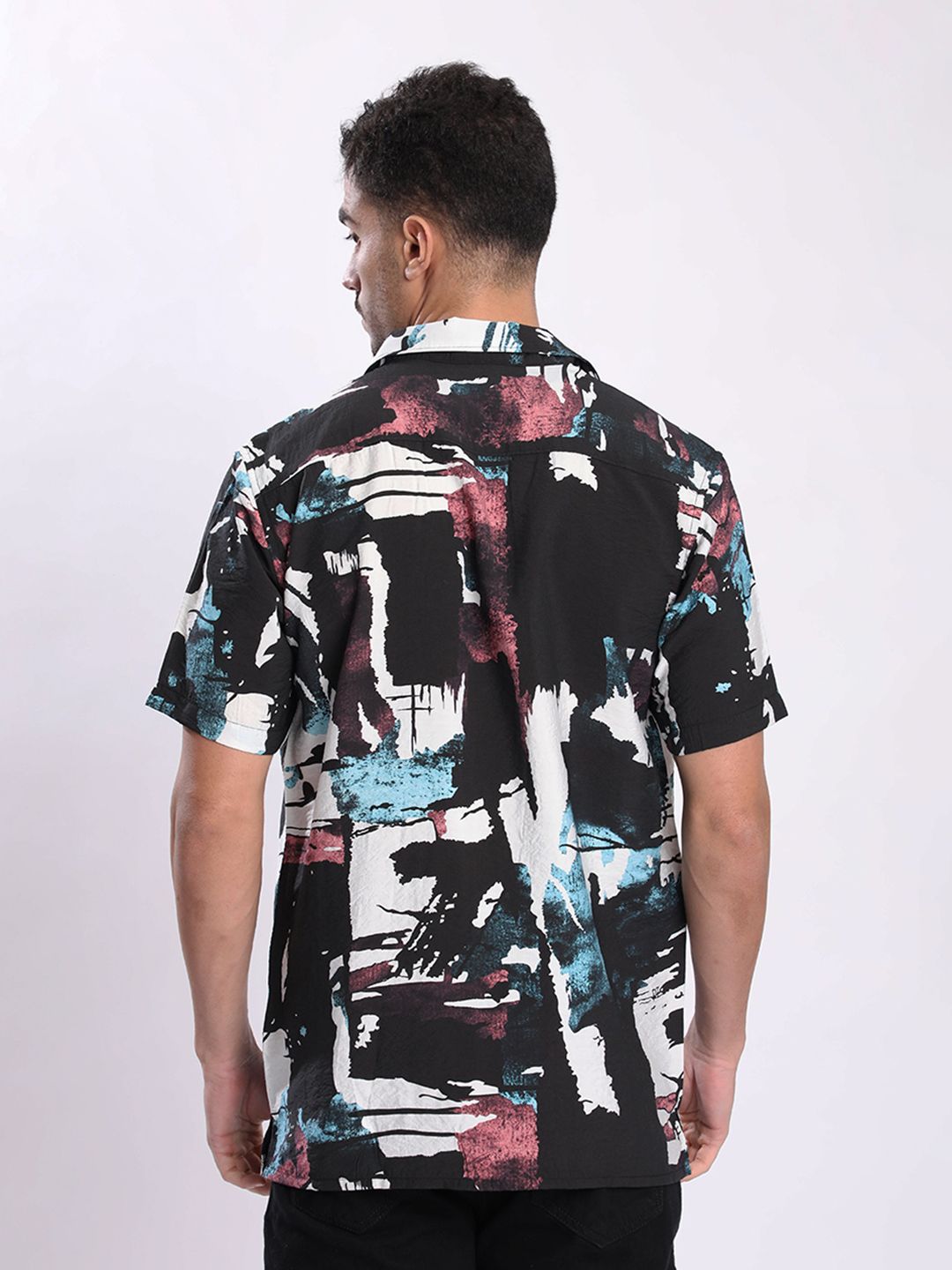 Bene Kleed Men Abstract Printed Cuban Collar Casual Shirt