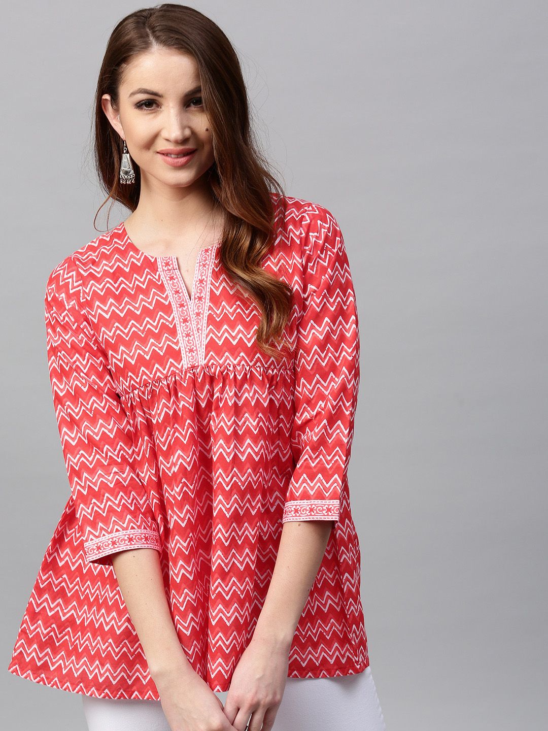 Gerua By Libas Red  White Printed Empire A-Line Kurti