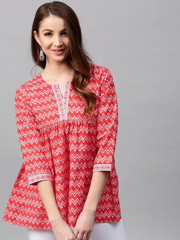 Gerua By Libas Red  White Printed Empire A-Line Kurti