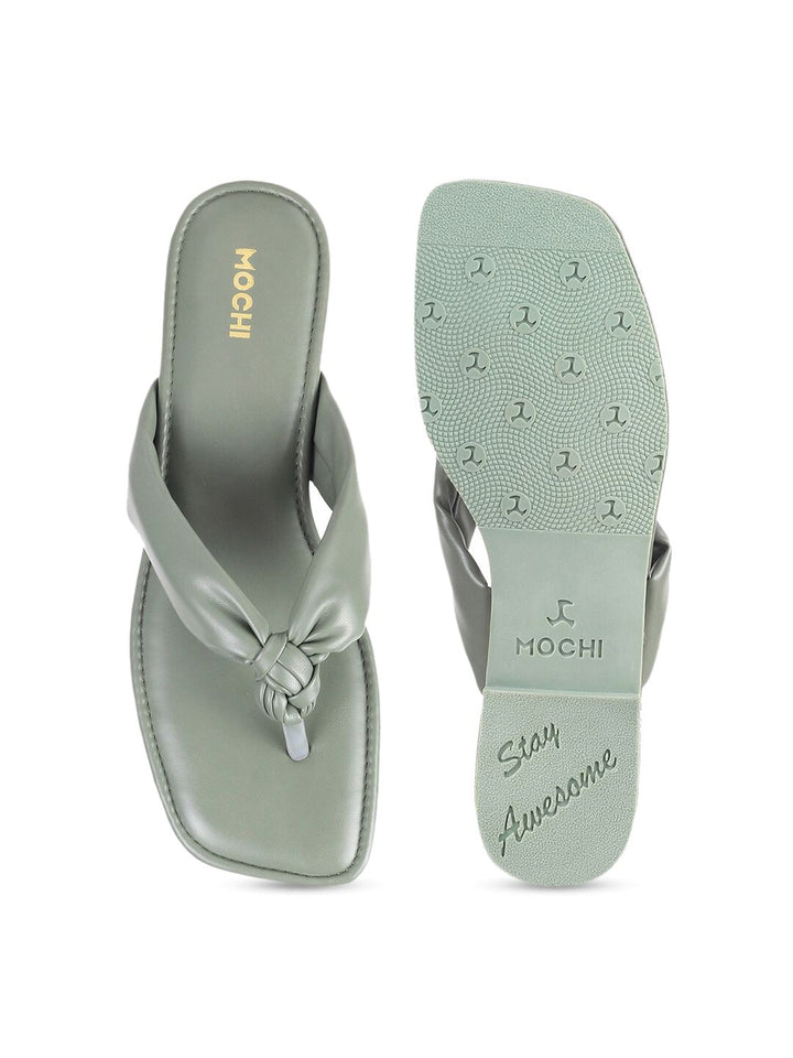 Mochi Women Green T-Strap Flats