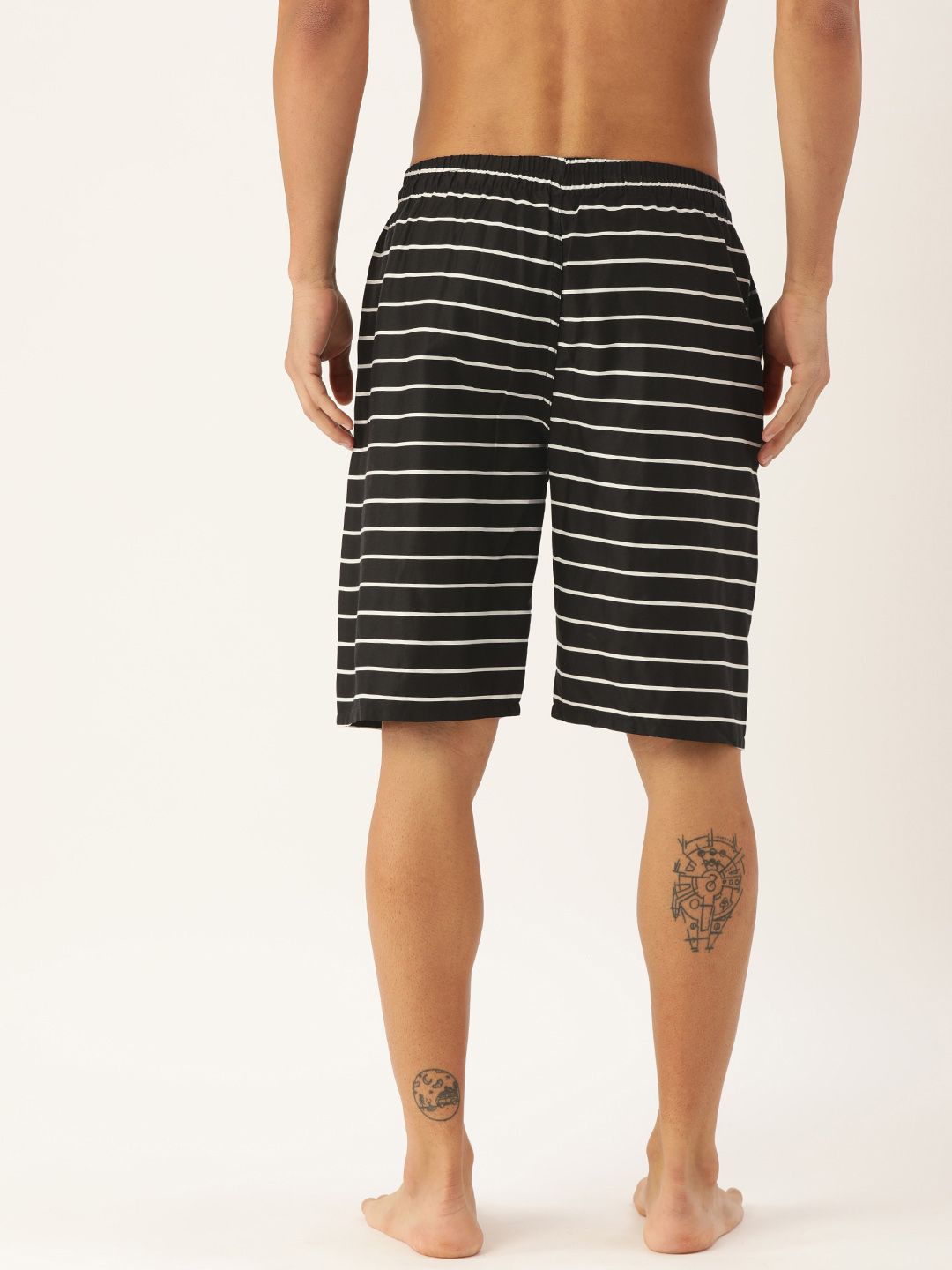 The Indian Garage Co Men Black & White Striped Pure Cotton Boxers 1120-BXR10-03